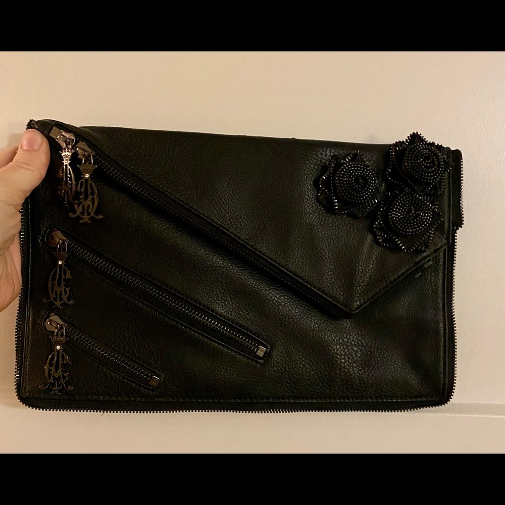 Gothic Zippered Leather Black Roses Clutch